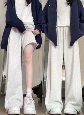 斤bf2宽松mm300-慵懒新款运动裤春秋休闲女阔腿胖瘦卫裤大码裤显