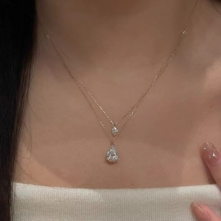 轻奢双层马眼钻悬浮水滴闪钻项链女款 法式 锁骨链精致高颜值配饰品