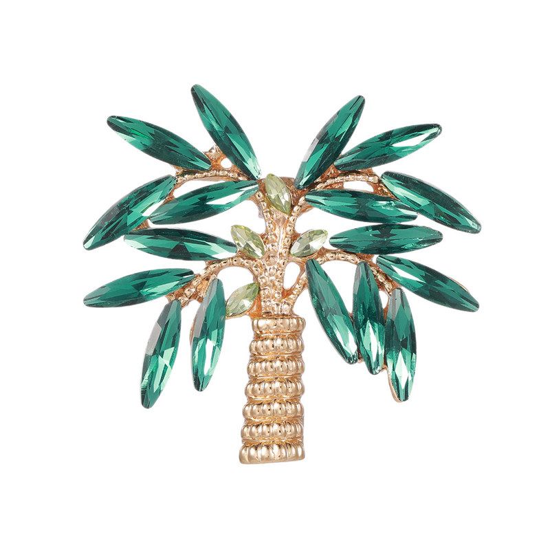 时尚高档百搭椰子树胸针独特设计奢华女士西装外套防走光别针配饰