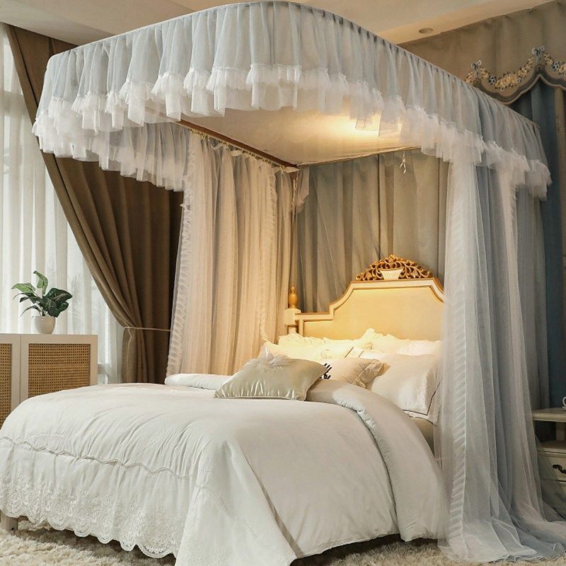 公主床帘幔纱床幔儿童房床头幔帘皇冠粉色民宿窗帘家用公主韩式纱