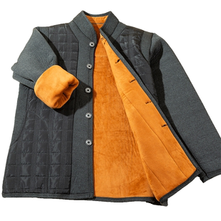 驼绒棉衣中老年男款加绒加厚爷爷外穿绗缝棉袄爸爸开衫外套秋冬季