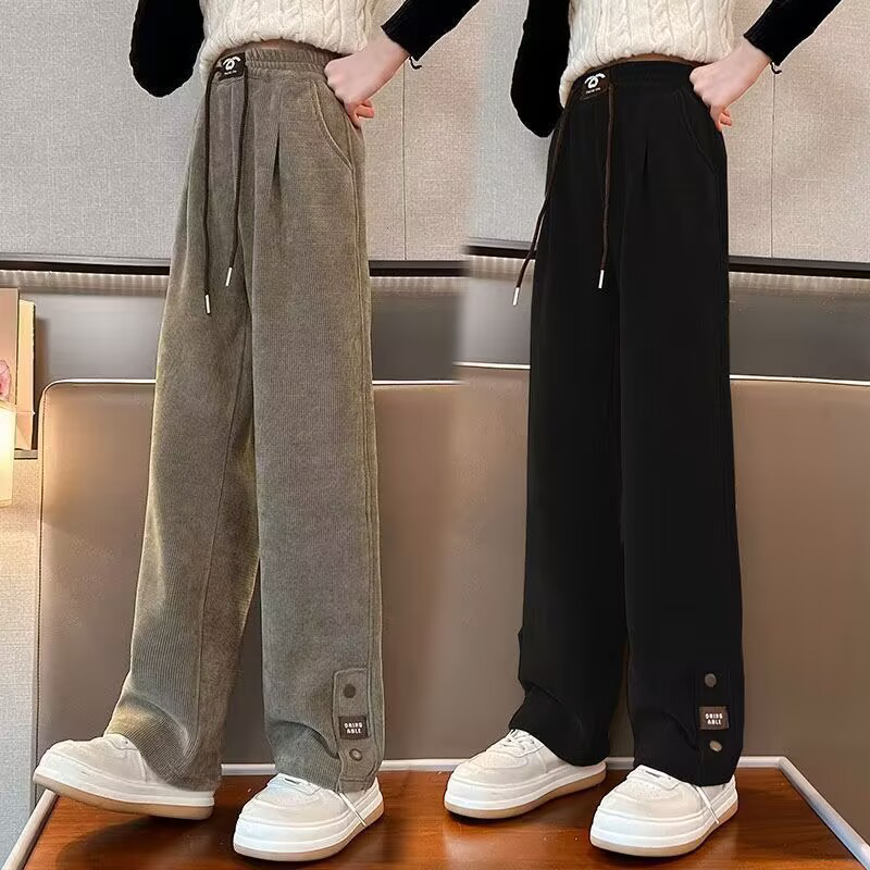 女童裤子春秋2026新款儿童加厚一体绒休闲长裤女孩冬季窄版阔腿裤