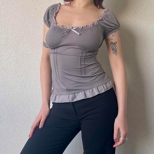 Knitted Top Fashionable French Slimming Ribbon Chest Style