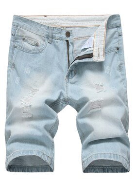 Mens Denim Shorts Summer Cotton Ripped LightColored Mid Pant