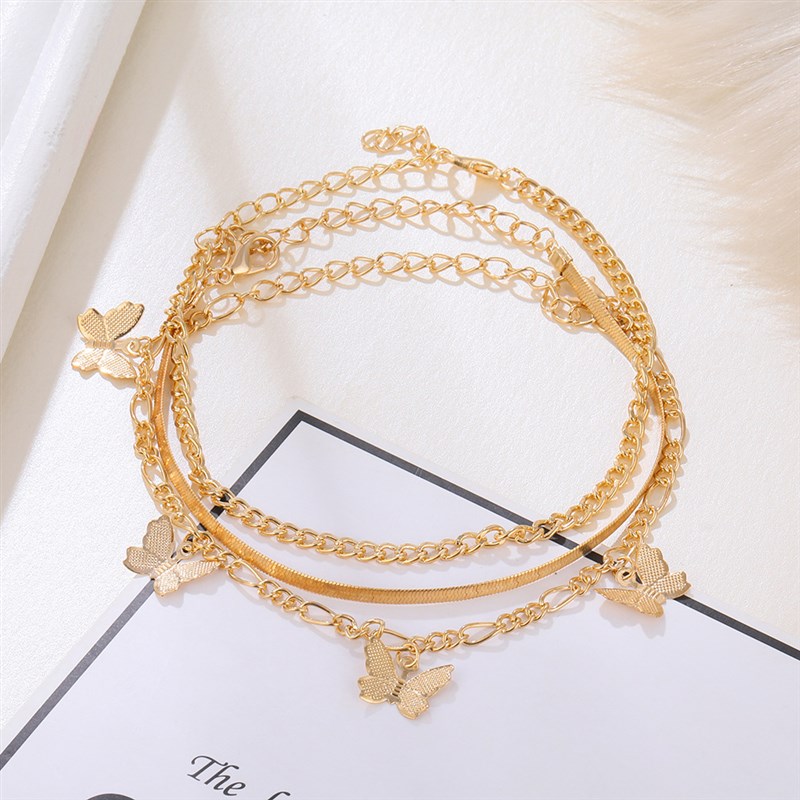 Multilayer Chain Butterfly Pendant Anklet European and Ameri