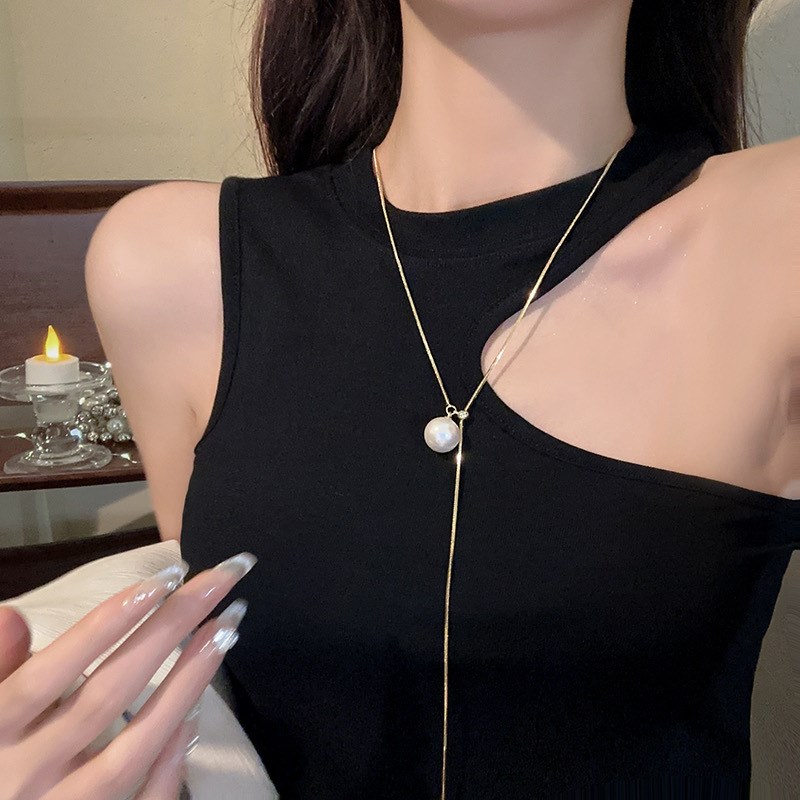 Titanium Steel Adjustable Pearl Long Sweater Chain Luxury Ba