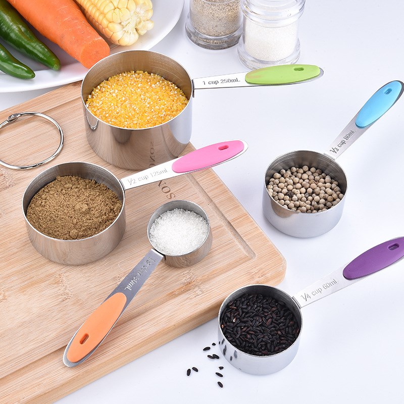 Stainless Steel Silicone Handle Measuring Cup Spoon Set 10Pi