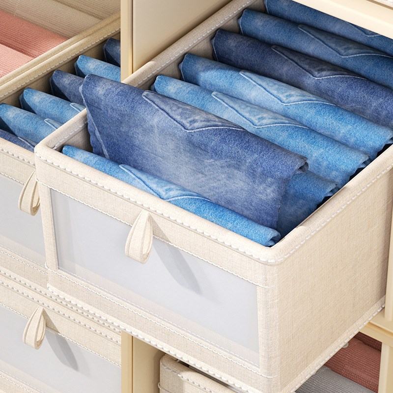 Japanese Style Linen Clothing Storage Box Foldable Organizer