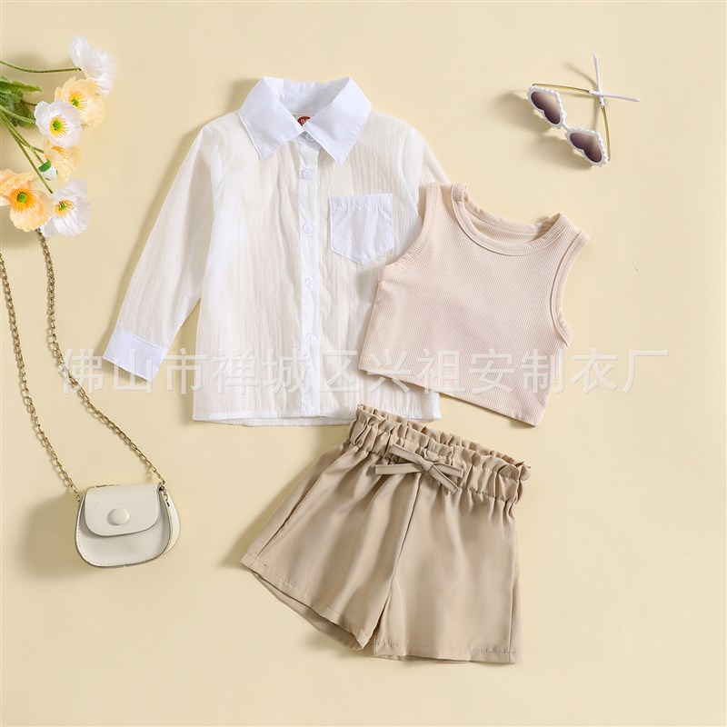 Summer Casual 3Piece Set for Girls in 2025 Ribbed Vest Short