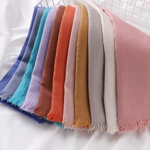 Pure Color Tassel Cotton Linen Scarf Muslim Head Covering Sc
