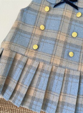 Girls Winter 2025 Plush Thick Vest Dress School Style Pleate