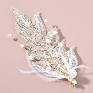 Feather Handcrafted Leaf Design 1pc Bridal Hairpin Headpiece