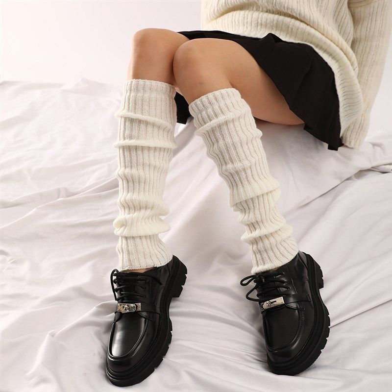 70cm 50cm Extended White Knitted Leg Warmers with Elastic An