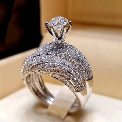 Sparkling Diamond Engagement Ring Set Fashion Hand Jewelry f