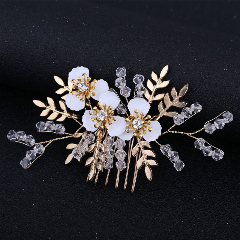 Korean Bridal Headpiece Fairy Golden Leaves Flower Hair Comb