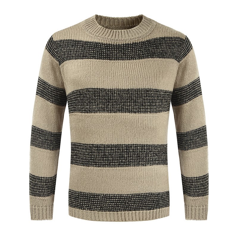 Round Neck Striped Patchwork Sweater for Men in Autumn 2025