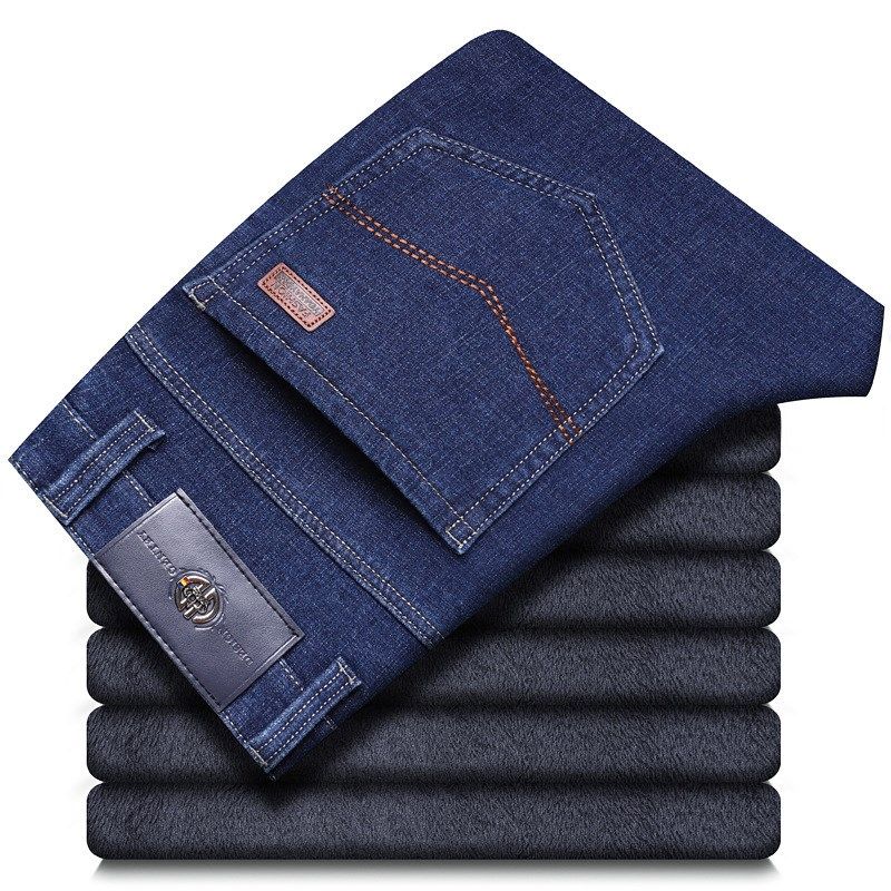 MidWaist Straightfit Jeans for Men Autumn Winter Elastic Thi