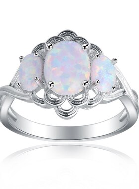 European Fashion Opal Ring Microinlaid Australian Opal Silve