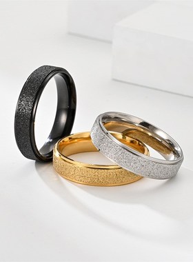 6mm Double Step Stainless Steel Matte Ring Fashion Couple Ri
