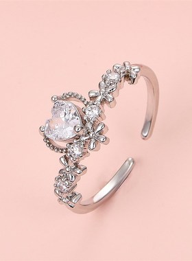 European Fashion Zircon Flower Ring Cold Style Creative Adju