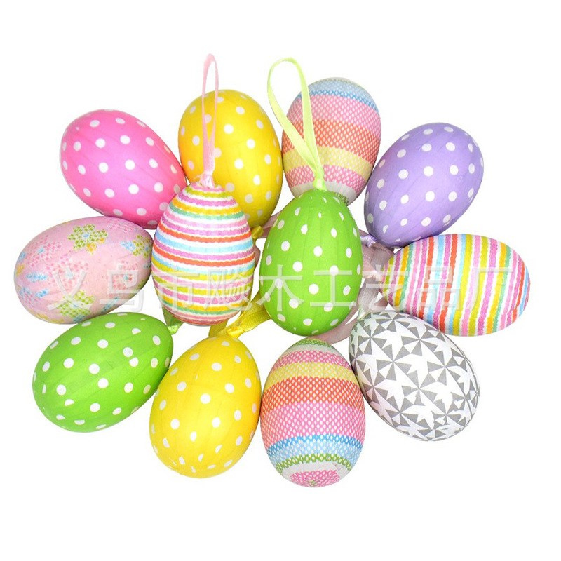 Easter Painted Paper Eggs Foam Striped Dot Flower Eggs Hangi