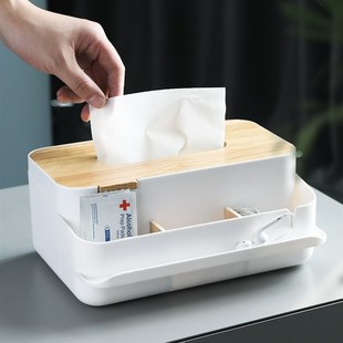 Tissue Box with Wooden Lid Plastic Storage Box for Kitchen B
