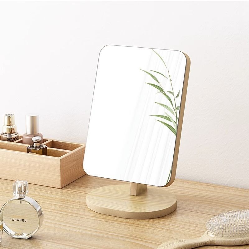 Large Wood Grain Standing Vanity Mirror for Bedroom Dorm Des
