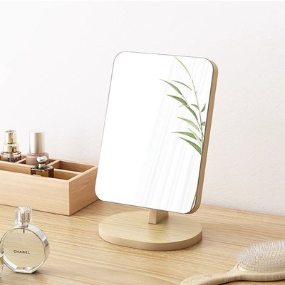 Large Wood Grain Standing Vanity Mirror for Bedroom Dorm Des