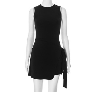 Neck Slim for Color EuroAmer Dress Round Strappy Solid Split