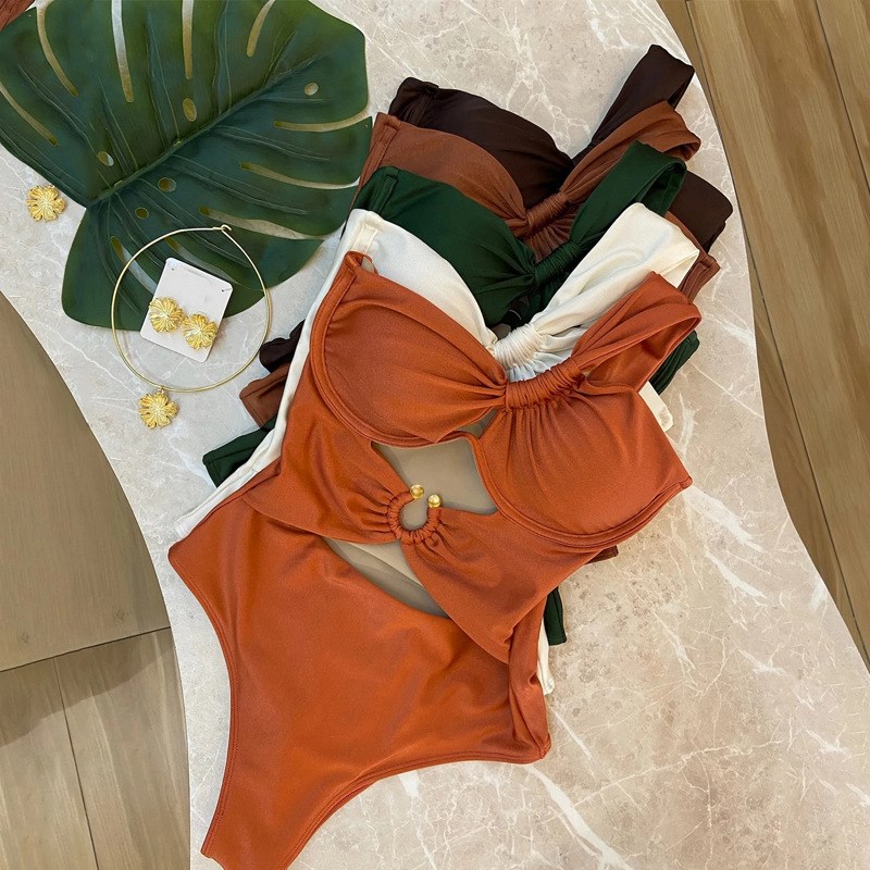 Large Size OneShoulder Knot Swimsuit 2025 Steel Support Holl