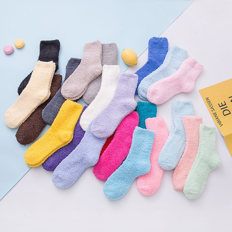 Winter Coral Fleece Warm Solid Mid Tube Socks for Women Ladi