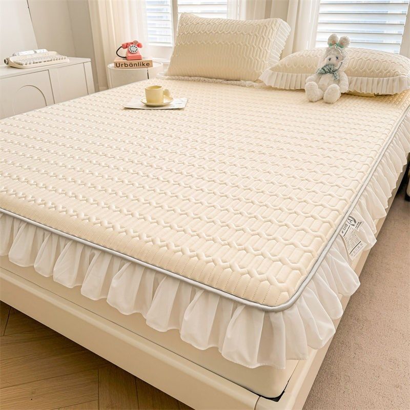 Lace Bordered 3Piece Latex Bed Sheet Set Icy Silk Mat for Su