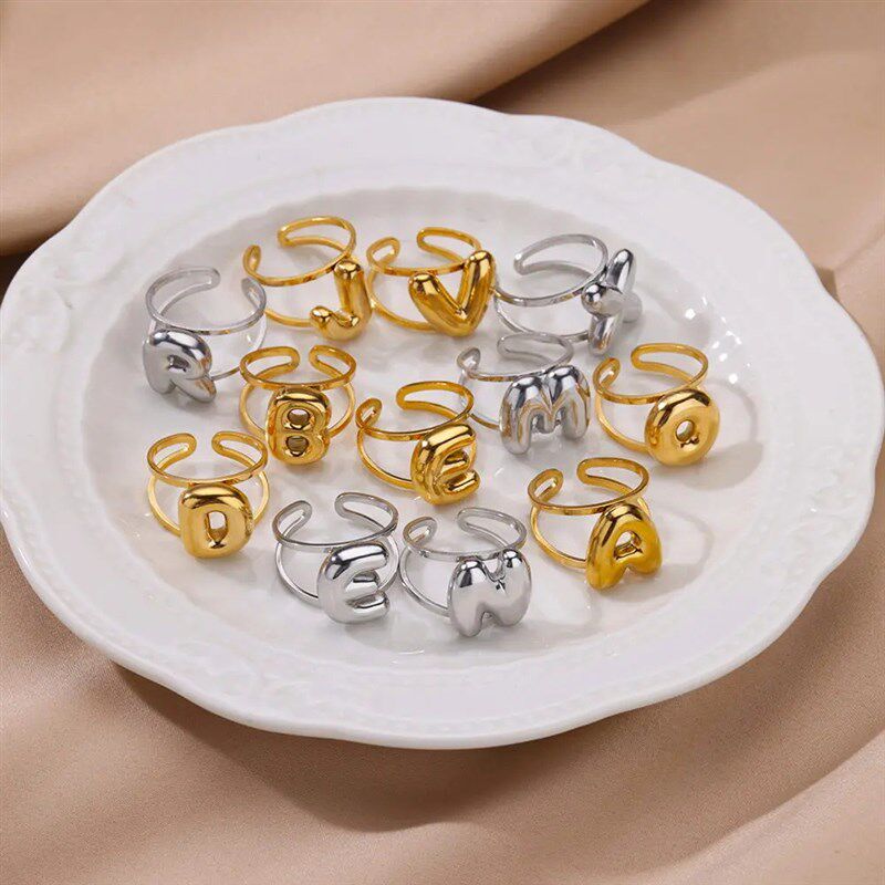 Bubble Alphabet Stainless Steel Ring Women Electroplated Rea
