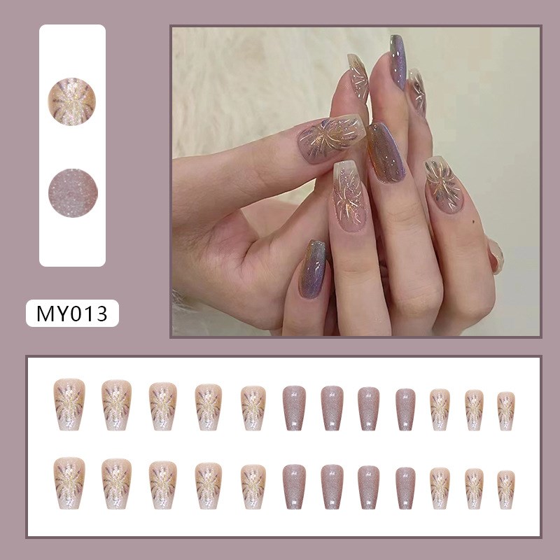 Firework Cat Eye Detachable Presson Nails 24PCS Ballet MidT
