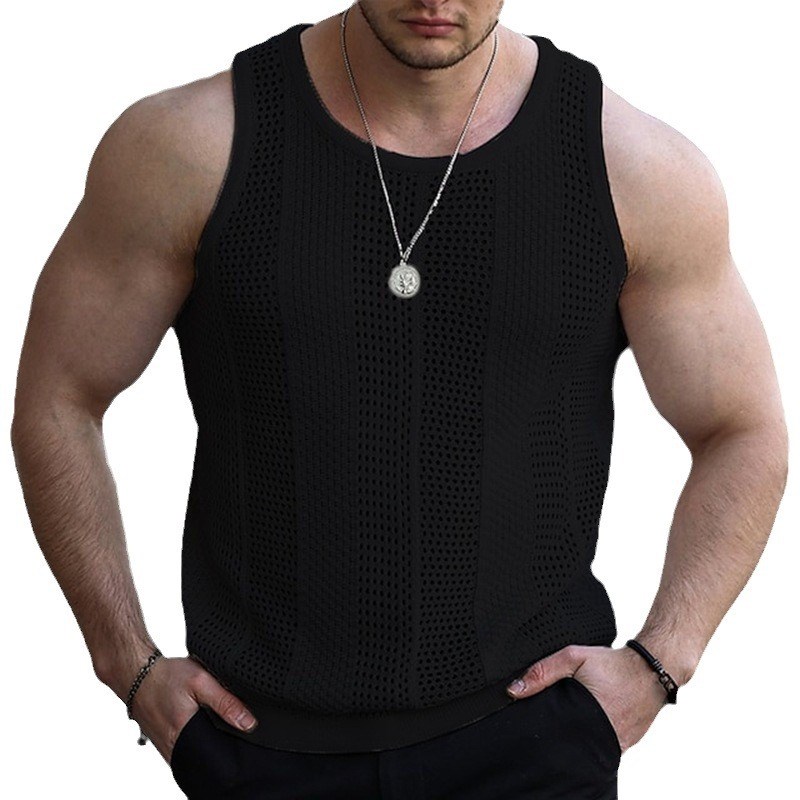 Mens Summer Hollow Knitwear Slim Sleeveless Knitted Vest SY0
