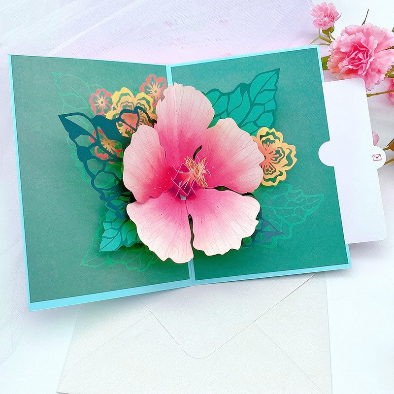 3D Card Creative Basket Lasercut Paper Peony Hollow Blessing