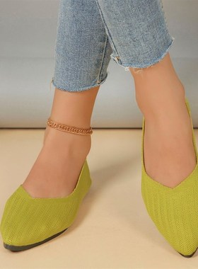 2025 Oversize SpringAutumn Pointed Toe Flat Knitted Slipon S