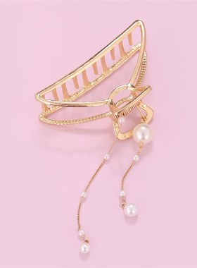 Metal Pearl Tassel Claw Clip Backofhead Hairpin Girls Stylin
