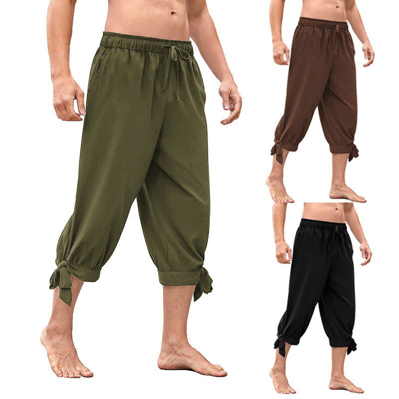 Retro Renaissance Servant Pants Laced Loose FivePoint Pants