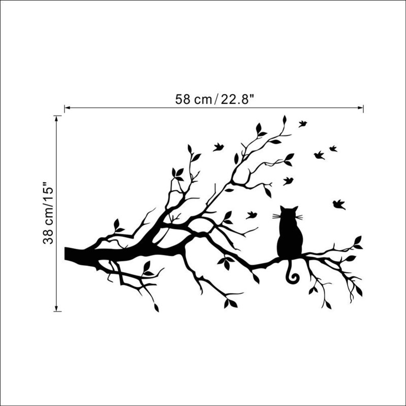 Cat on Branch Wall Sticker for Living Room Bedroom DecorCat