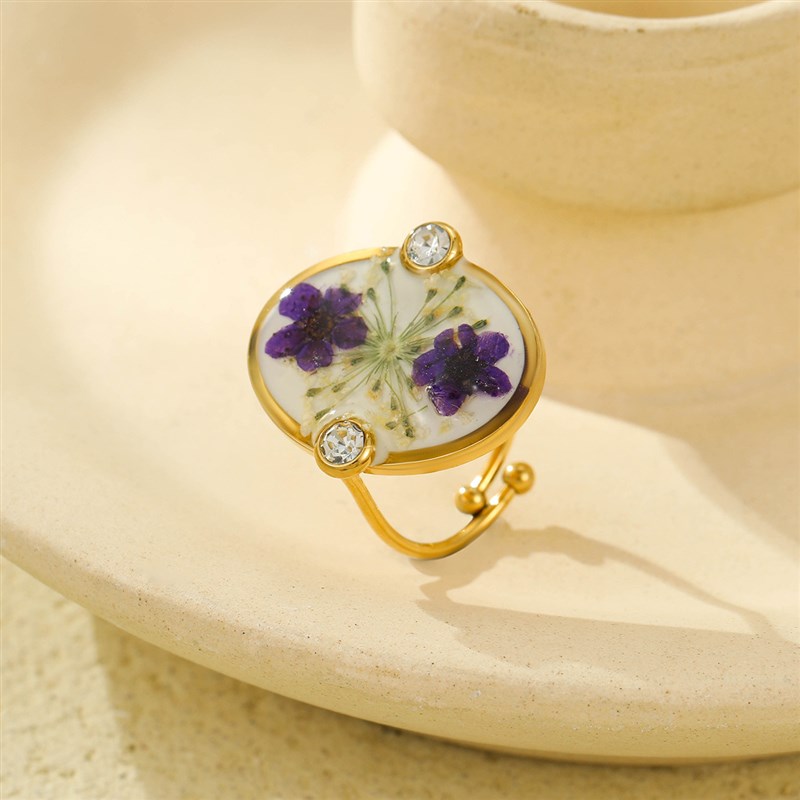 European Titanium Steel Ring Love Dried Flower Immortal Flow