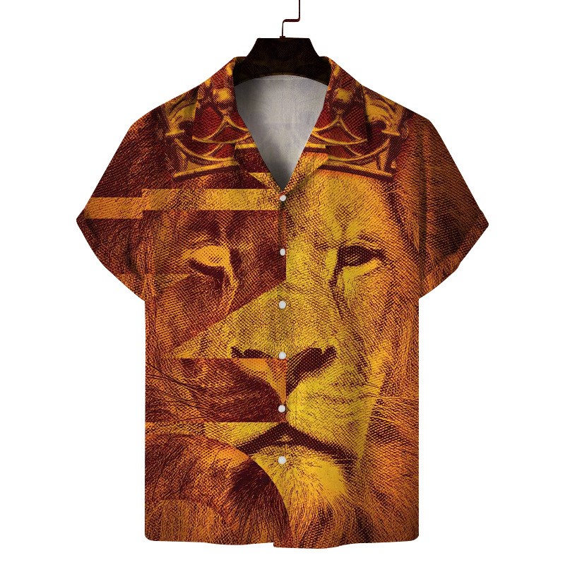 3D Printed Lion Menswear Cuban Collar Hawaiian Shirt 3D Lion