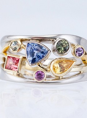 Multicolor Geometric Pattern Ladies Ring Zirconia Inlaid Wav