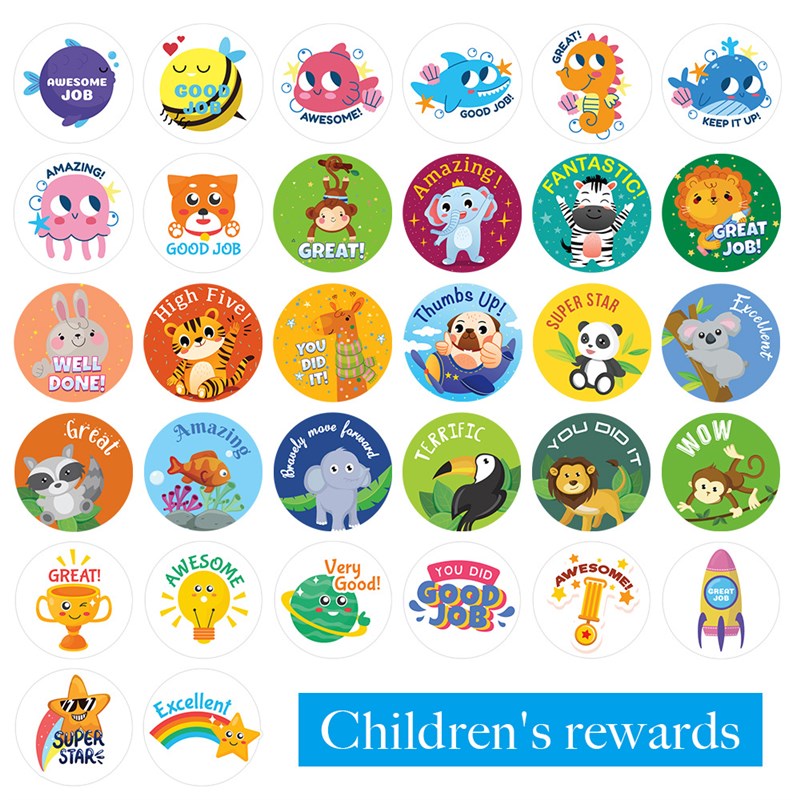 Motivational Stickers for Kids 500PCS Roll Animal Seal Label