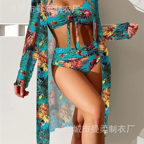 Sexy Bikini Mesh Long Sleeve ThreePiece Set Sexy Bikini Mesh