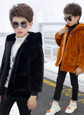 MidAutumn Winter Faux Fur Coat for Kids 8 Hooded 9 Faux Leat