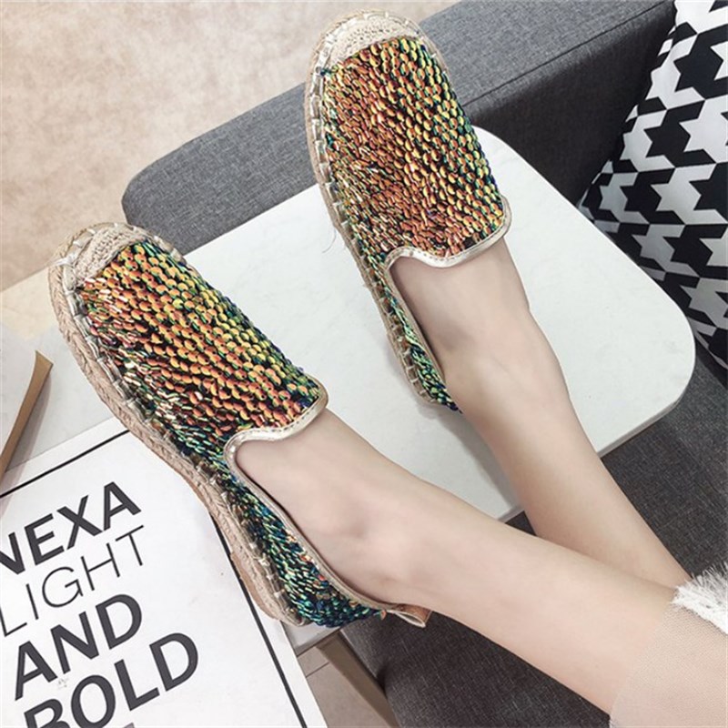 Large Size 43 Flat Sparkly Ballet Flats Women Summer Embroid