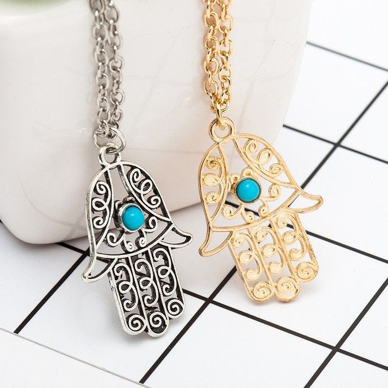 Output Korean Turquoise Hollow Fatima Palm Necklace Choker S