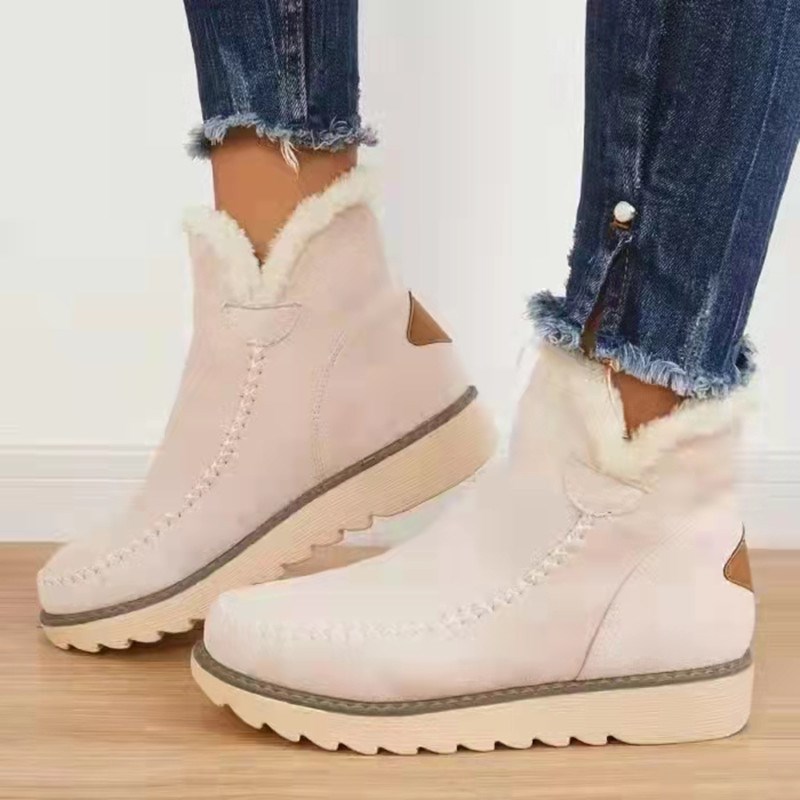 Winter 2025 Womens ThickSoled Cotton Boots Solid Color SlipO