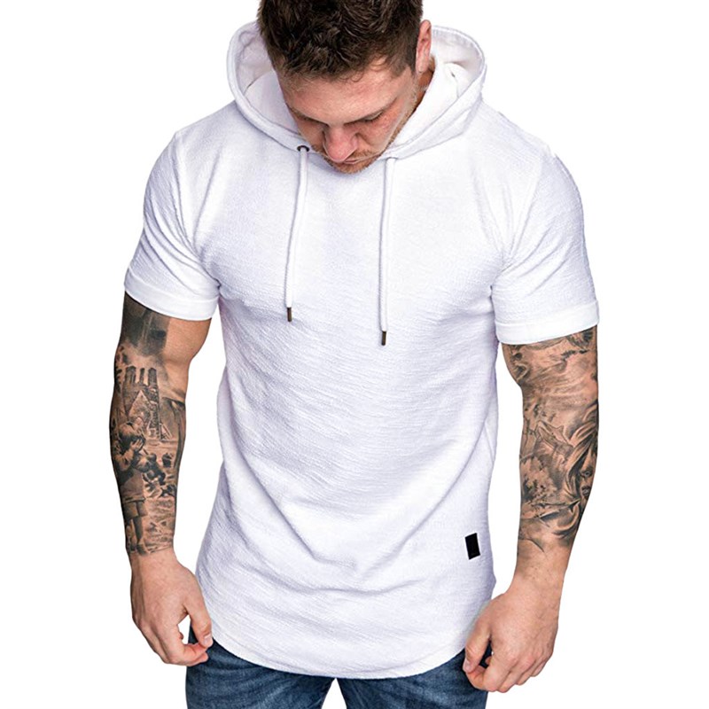 Summer Hooded Tee for Men Plain Color Oversized Relaxed Mens